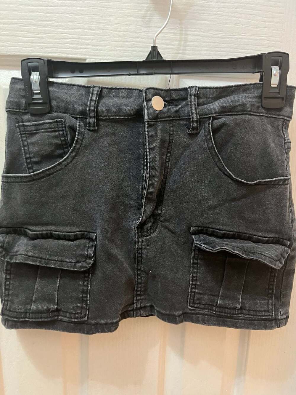Shein Cargo Denim Skirt Size M 6 Black Pocket Utility Mini